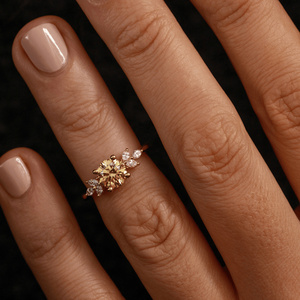 Anillo de Diamante Cultivado en Laboratorio, Corte Brillante Redondo, 1-5 Quilates, Oro Sólido de 18K, 14K, 10K, Plata 925, Certificado IGI, Anillo de Novia con Hoja Botánica Vintage - Product Image 4