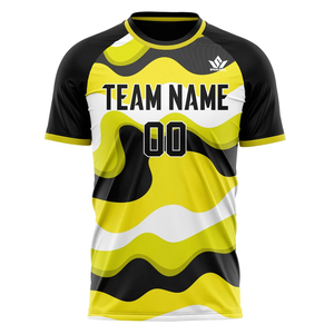 Maillot de football personnalisé pour homme, jaune, noir, blanc, camouflage, manches courtes, sublimé, respirant, anti-transpiration, uniforme d'équipe personnalisé - Product Image 2