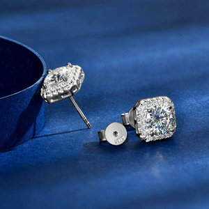 Luxury Moissanite Cushion Cut <b>Stud</b> <b>Earrings</b> Halo Sparkling 925 Silver Fine Jewelry Classic Gift for Women Men Elegant Shine - Product Image 1