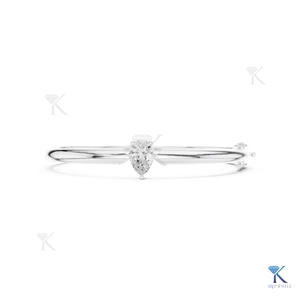 Lab Grown Diamond Solitaire Pear Cut Bangle 14K Solid Gold Fine Unisex Minimalist <b>Cuff</b> Jewelry Party Gift Trendy - Product Image 3