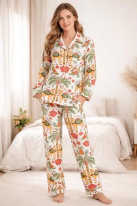 Ensemble de pyjama en coton 3 pièces fait main pour femmes, imprimé chameau, taille élastique, écologique, respirant, été, automne, printemps, décontracté - Product Image 2