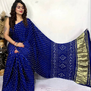 Sari Tradicional Indio Bandhej con Pallu Lagdi para Bodas y Fiestas - Product Image 1