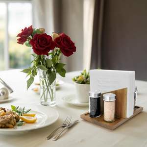 Porte-serviettes en bois, distributeur de serviettes rotatif avec support pour épices, grande capacité pour table, comptoir de cuisine, décoration de table - Product Image 5