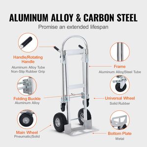 Carrello Pieghevole in Alluminio 2-in-1, Capacità 450 Kg, Carrello Industriale Resistente con Ruote in Gomma - Product Image 4