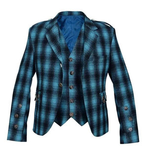 เสื้อโค้ทสีน้ำเงินลายอาร์ไกล์ทวีดสำหรับผู้ชายสไตล์สก็อต พร้อมเสื้อกั๊ก แจ็คเก็ตสำหรับงานแต่งงาน คุณภาพสูง แบบดั้งเดิม รับผลิตแบบ OEM ODM - Product Image 1