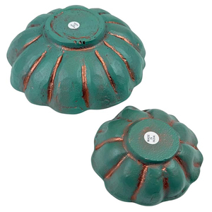 Ensemble de 2 bols ronds décoratifs en aluminium moulé finition cuivre turquoise, bols patinés - Product Image 4