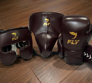 Fly SuperLace Sanda Boxing Set Custom Genuine Cowhide Leather <b>Gloves</b> with Hand Grips Cheek Bar Head Guard Groin Guard Protector - Product Image 2