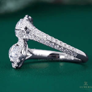 Toi et Moi Ring lumera เครื่องประดับสวยวินเทจสุดหรูต่างหูหยดน้ำคู่รูปลูกแพร์สองด้านมีก้านแยกก้านขนาดเล็กประดับเพชร - Product Image 4