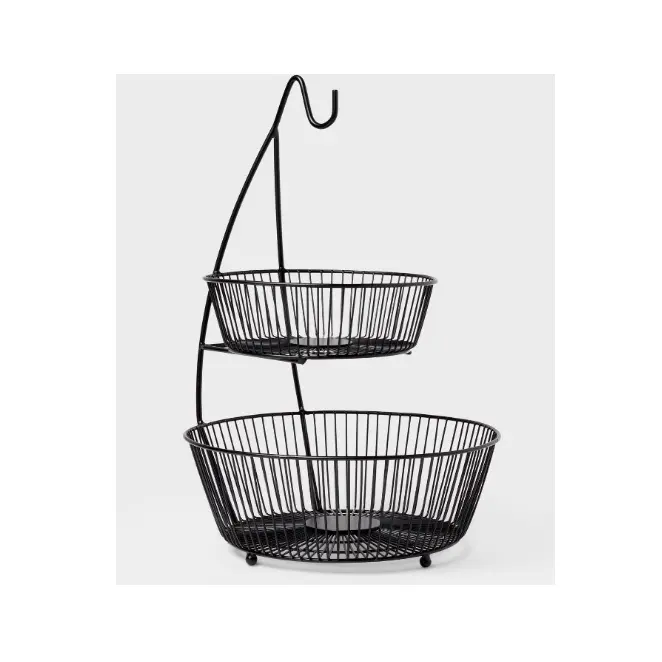 Metal Iron Wire 2 Tier Fruit Basket Wire Banana Hanger Dining Table Decorative Style High Quality Manufacturer & Supplier