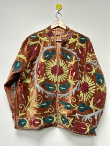 Boho Embroidered Suzani <b>Velvet</b> Bomber <b>Jacket</b> <b>Women</b> Winter Autumn Floral Pattern Handmade Eco-Friendly Breathable Cotton Lining - Product Image 3