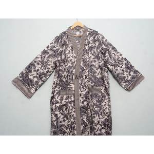 Kimono Kantha en Coton Fait Main de Créateur – Tendance Printemps-Été, Élégant, Long, Taille Naturelle, Respirant, Séchage Rapide, Col en V - Product Image 2