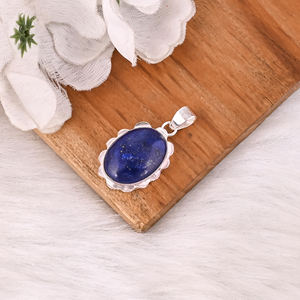 Pendentif en pierre précieuse lapis-lazuli, fait main, argent sterling 925, collier de mode vintage classique indien pour mariage - Product Image 4