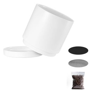 Vaso Cilindrico Moderno in Ceramica da 12 Pollici con Fori di Drenaggio e Sottovaso Staccabile, Capacità 7 Galloni - Product Image 1