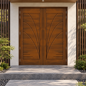 Modern Solid <b>Wood</b> Double Entry Doors with Art Deco Design <b>Swing</b> for Exterior Use GA-39L - Product Image 1