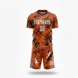 Custom Sublimated <b>Soccer</b> Jersey Set Orange Leopard Print Short Sleeve Uniforms Adult Unisex Quick Dry 100% Polyester - Product Image 2