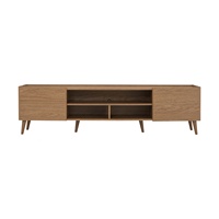 Meuble TV moderne en teck avec double rangement et portes ouvertes, à poser au sol, pour téléviseurs de 65 pouces et plus, pour salon