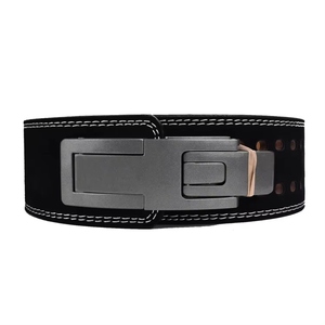 Adjustable Leather Weight Lifting <b>Belt</b> Black with <b>Red</b> Interior Buckle Closure Unisex Waist Support for Strength Training Gym Use - Product Image 5