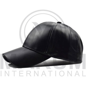Customized Classic Style Solid <b>Black</b> Pure Color Leather <b>Baseball</b> <b>Cap</b> for Men & Women - Product Image 4