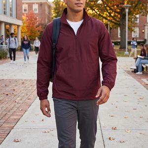 Chaqueta Cortavientos para Hombre, Estilo Urbano Informal, Color Rojo Vino Borgoña, Cuello Alto con Cremallera, Ligera - Product Image 6
