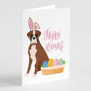 Paquete de tarjetas de felicitación de Pascua bóxer cervatillo rojo con orejas naturales 8 tarjetas de nota en blanco caprichosas tamaño A7 5x7 con sobres - Product Image 1