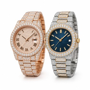 Reloj de Lujo con Diamantes, Movimiento de Cuarzo Analógico, Unisex, Correa de Acero Inoxidable, Caja Redonda, Visualización de Fecha - Product Image 3