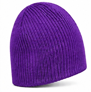 Gorro de Punto Acanalado Morado Unisex, Gorro de Invierno de Color Sólido Tejido a Máquina - Product Image 3