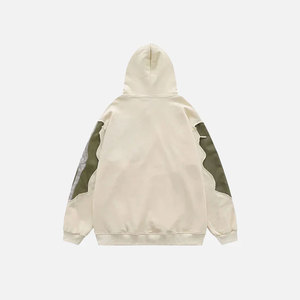 Sudadera con Capucha Oversize para Hombre, Diseño de Parches, Color Negro y Verde Oliva, Algodón French Terry, Estilo Casual Otoñal, Corte Regular, con Bolsillos - Product Image 4