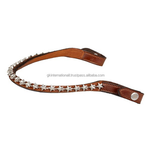 Tan véritable cuir vague forme étoile cristaux décoratifs à la main en cuir cheval front bande en pleine taille Cob au meilleur prix - Product Image 1