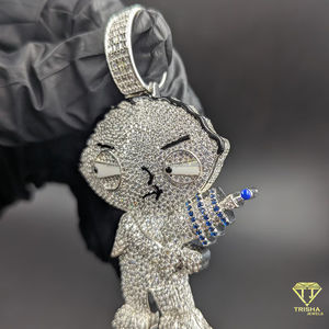 Pendentif Bling Hip Hop Personnage de Dessin Animé Bébé avec Diamants Iced Out, Collier Statement Hip Hop Amusant et Original - Product Image 3