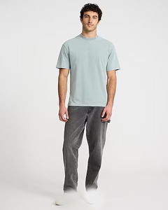 Camiseta de Manga Corta para Hombre, Cuello Redondo, Color Azul Claro, Corte Regular, Color Sólido, Informal, de Algodón Jersey, Cómoda para Uso Diario - Product Image 3
