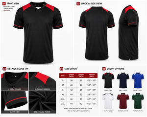 เสื้อฟุตบอลคอวี แขนสั้น พรีเมียม ยูนิเซ็กซ์ สีดำแดง ตัดต่อสี ระบายเหงื่อได้ดี ผลิตจากโพลีเอสเตอร์ 100% ทรงหลวม สวมใส่สบาย เหมาะสำหรับฤดูใบไม้ผลิ - Product Image 4