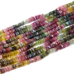 Natural Multi Tourmaline Heishi Square Beads, Colorful Gemstone Loose Beads, 10 Inch Strand for Necklace & <b>Bracelet</b> Making - Product Image 1