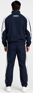 Index Men's Navy Blue <b>Tracksuit</b> Full Zip Sporty Style With <b>White</b> Stripes Regular Fit Autumn Wear 100% Polyester - Product Image 2