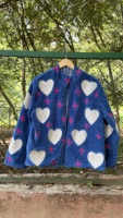 Veste décontractée en velours brodé en forme de cœur, 100 % coton, faite à la main à Jaipur, col mandarin élégant, style Suzani, automne, duveteuse