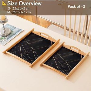 Bamboo Decorative Serving Tray with Liner Non Slip Food Grade Dessert Beverage Carrier for Home Party - Product Image 4