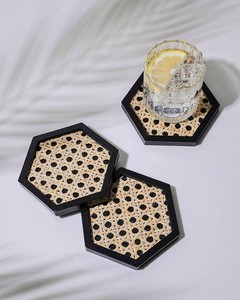 <b>Round</b> Bamboo Coasters Set of 6 Wabi Sabi Style Heat Resistant <b>Mats</b> for Coffee Mug Drinkware <b>Table</b> Top Decor - Product Image 3