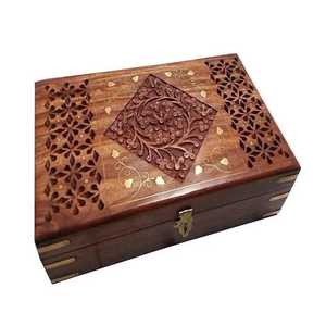 Wooden Jewelry <b>Box</b> Hand Carved <b>Storage</b> Chest Brass Inlay Wood <b>Box</b> Floral Carving Keepsake Organizer Sheesham Wood <b>Box</b> Artisan Cr - Product Image 2