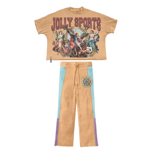 Ensemble t-shirt et pantalon femme en coton éponge premium 280 GSM, rose aqua, avec logo graphique thermocollé sur le côté. - Product Image 4