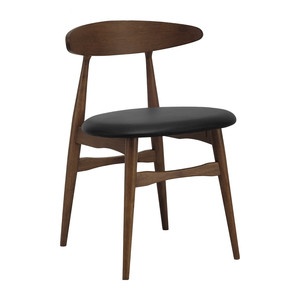 Dining Chair Cocoa Finish Malaysian <b>Oak</b> <b>Frame</b> Espresso Vinyl Upholstered Seat Mid Century Modern Rustic Style Furniture Backrest - Product Image 2