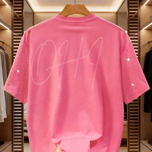 T-shirt personnalisé rose à strass pour homme, style Y2K, brillant et scintillant, streetwear de luxe, été, 100% coton, décontracté, séchage rapide, vente flash - Product Image 2