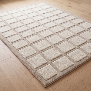 Tapis géométrique tufté à la main en laine crème beige, motif quadrillé moderne, fait main sur mesure, épaisseur supplémentaire, pour usage domestique, vente en gros - Product Image 1
