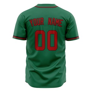 Men Button Down Baseball jersey for Training and <b>Matches</b> Green Red Trim Polyester Button Down Short Sleeve Adult Sports Apparel - Product Image 4