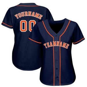 Maillot de softball personnalisé pour femmes, bleu marine, orange et blanc, respirant, anti-humidité, vêtements de sport d'équipe, uniformes de jeu athlétiques en gros - Product Image 1