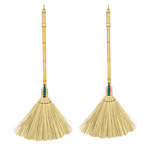 Balai en bâton de coco avec manche en bois, poils durables à dents larges, poils moyens, écologique, outil de nettoyage extérieur classique - Product Image 1