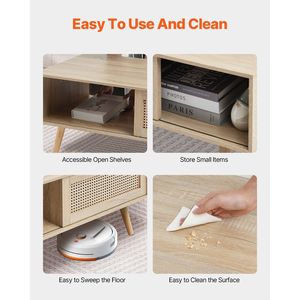 <b>Mid</b>-Century Modern 42-Inch Rattan Coffee Table with Boho Style Two <b>Layers</b> Rectangle Wood Storage Coffee Tables Product Category - Product Image 5