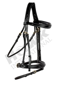 Bride large de muserolle de produit de cheval en cuir noir durable avec la dernière conception en gros de point de fantaisie - Product Image 2