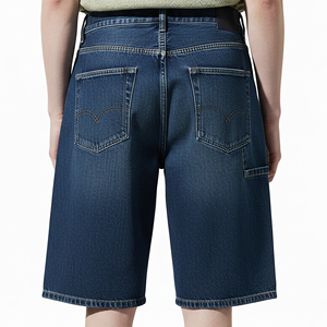 OEM Services Custom Made Snow Wash Raw Hem Short Length Denim Jorts Straight Style High Summer Breathable Streetwear <b>Jeans</b> Men - Product Image 4