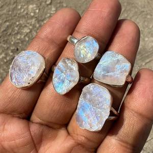 Raw Rainbow Moonstone <b>Ring</b> Sterling Silver <b>Crystal</b> <b>Ring</b> Handmade Jewelry Women Gift Elegant Minimalist Healing Stone <b>Ring</b> Boho C - Product Image 3