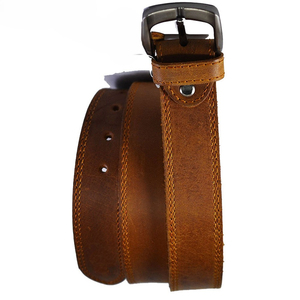 Cinturón de Cuero Marrón con Hebilla Rectangular de Acero, Estilo Casual, Duradero, Moldeado en una Sola Pieza - Product Image 1