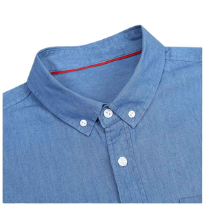 Chemise Oxford pour homme, coupe classique, manches classiques, bleu uni, décontractée, boutonnée, col rond, 100% coton, tissu tricoté, anti-rétrécissement - Product Image 4